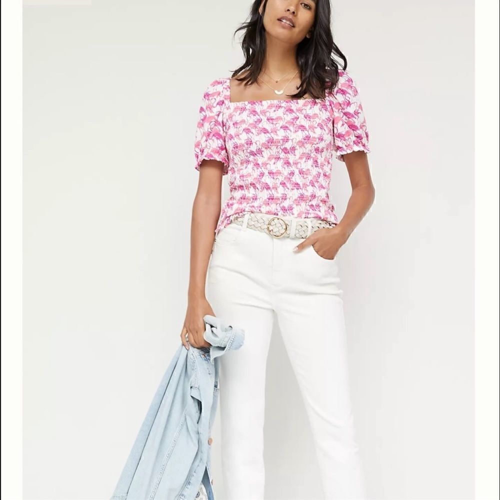 DOLAN ANTHROPOLOGIE Left Coast Print
Flamingo Smocked Cropped Top.Size M